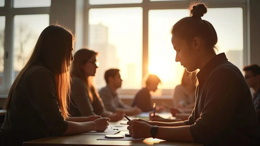 A diverse group of students actively participating in a classroom discussion