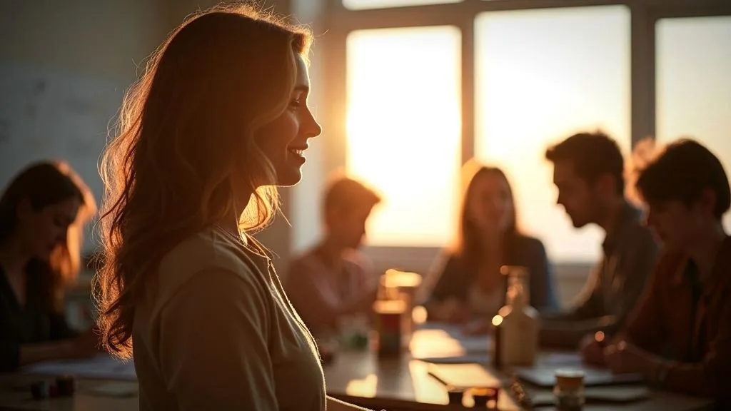 A diverse classroom with a counselor engaging students
