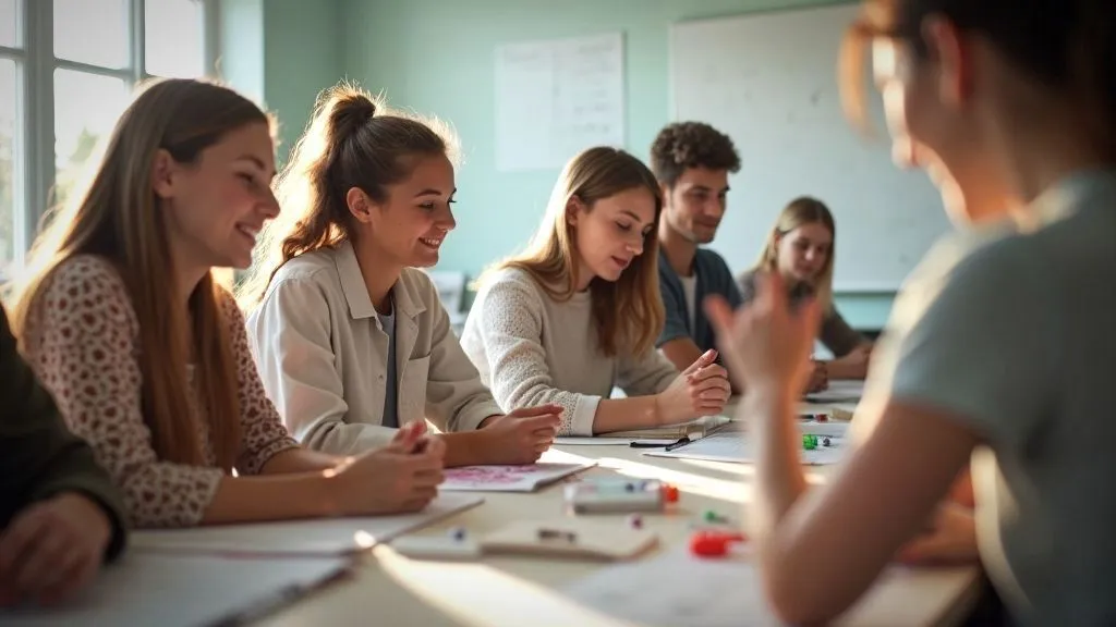 A diverse classroom with students engaged in learning.